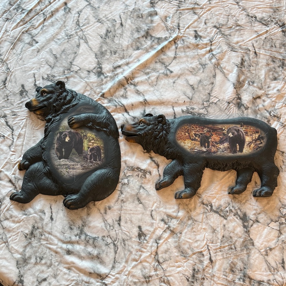 Bear-Themed Wall Decor Set - Poly resin, features cubs photos, hangers on back!